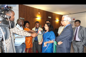 FICCI Events: Mr. Balachandran Puliyampotta, Acting Ambassador, Embassy of India, Angola and Ms. Sheila Sudhakaran, Assistant Secretary-General, FICCI addressing the local media on the FICCI Business Delegation to Angola.