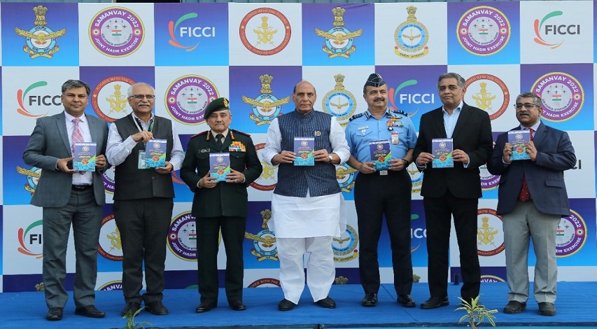 FICCI Events: Book Release of HADR & Defence Equipment Catalogue by Hon'ble Raksha Mantri Shri Rajnath Singh in the presence of Gen Anil Chauhan PVSM, UYSM, AVSM, SM, VSM, Chief of Defence Staff and Air Chief Marshal VR Chaudhari, PVSM, AVSM, VM, ADC, Chief of Air Staff